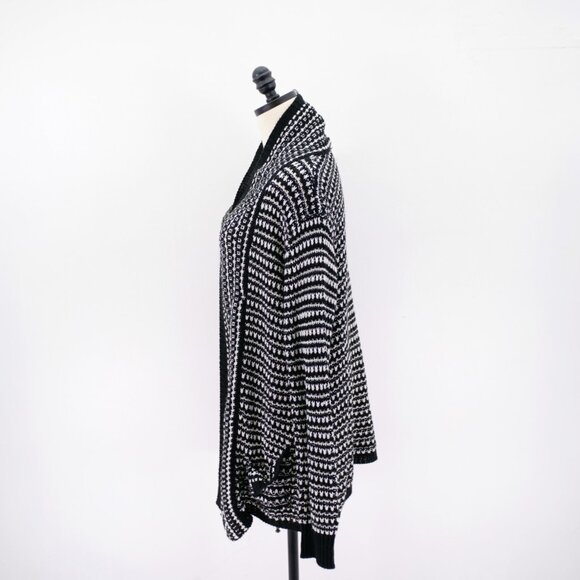 DAMAGED Jason Maxwell Black White Knit Cardigan Sweater XL Acrylic - Picture 5 of 10